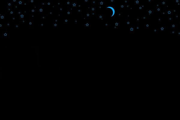 Fond noir avec des étoiles bleues et la lune