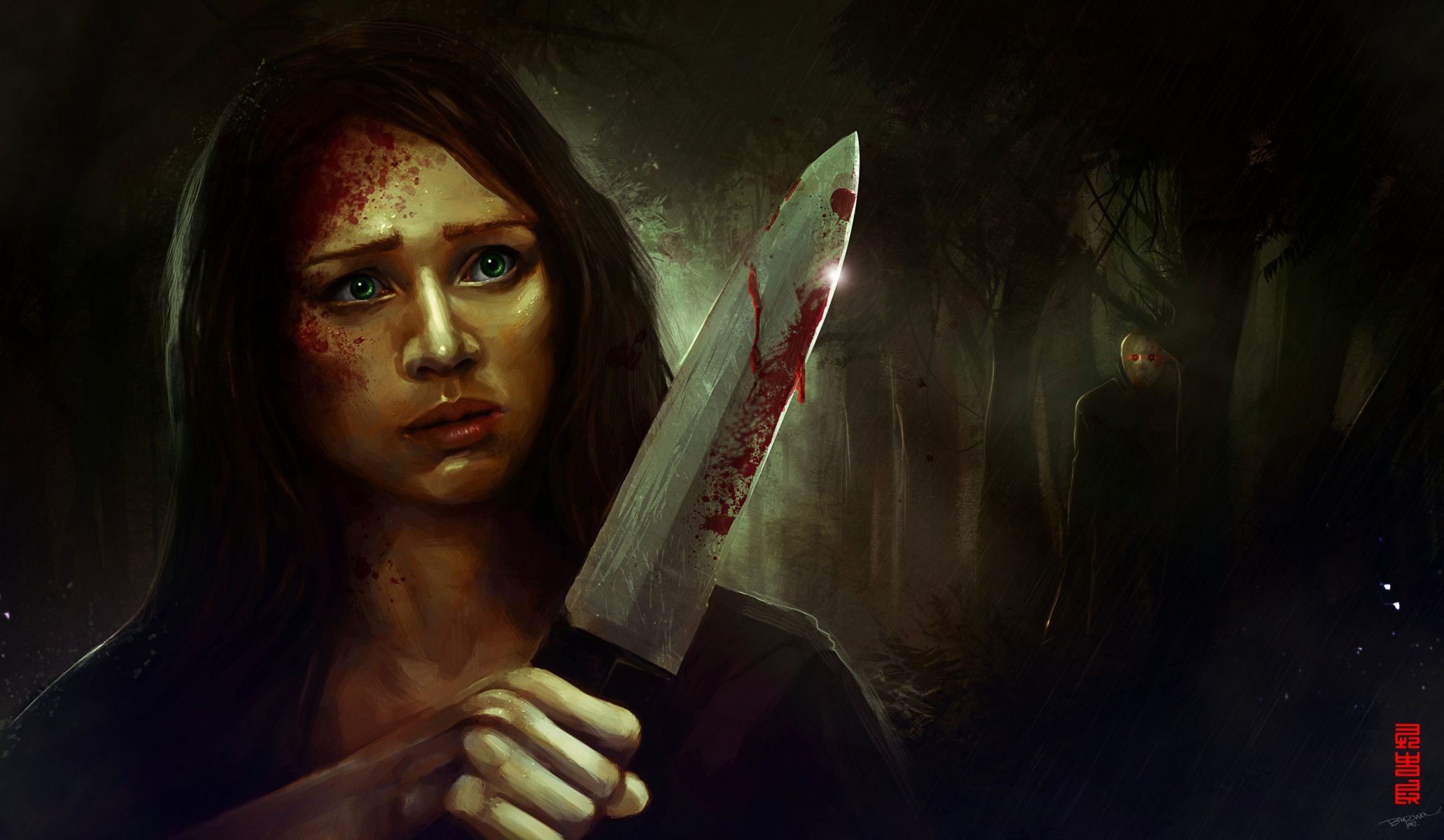 assassin fille couteau jason nuit homme masque