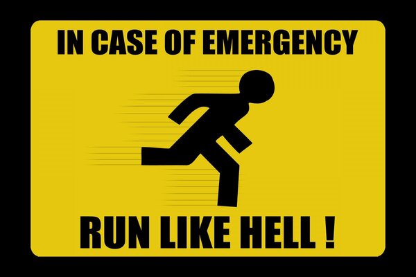 Le signe de la course à pied homme noir sur fond jaune et un message d avertissement sur l anglais que faire en cas de danger