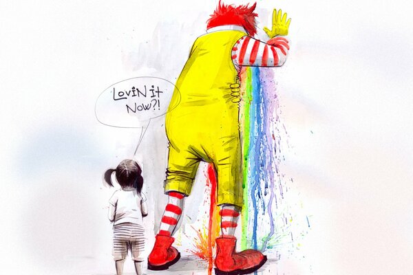 Le clown de McDonald est malade d un arc-en-ciel. Près de la fille