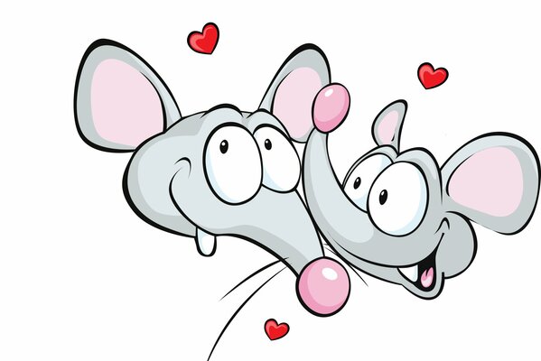 Et à la souris avec des coeurs sur fond blanc