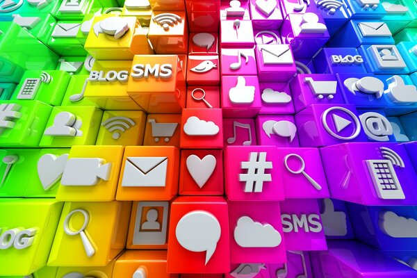 3d cubes de réseaux sociaux