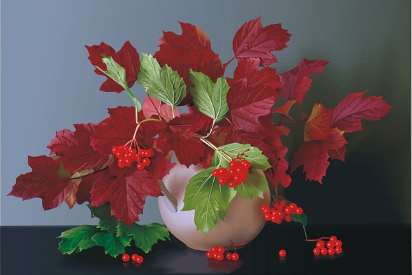 Nature morte de feuilles et de baies de Viorne. Humeur automne