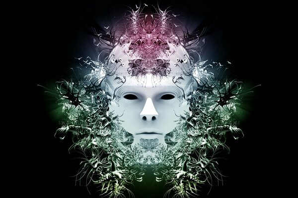 Masque blanc mystérieux sur fond noir