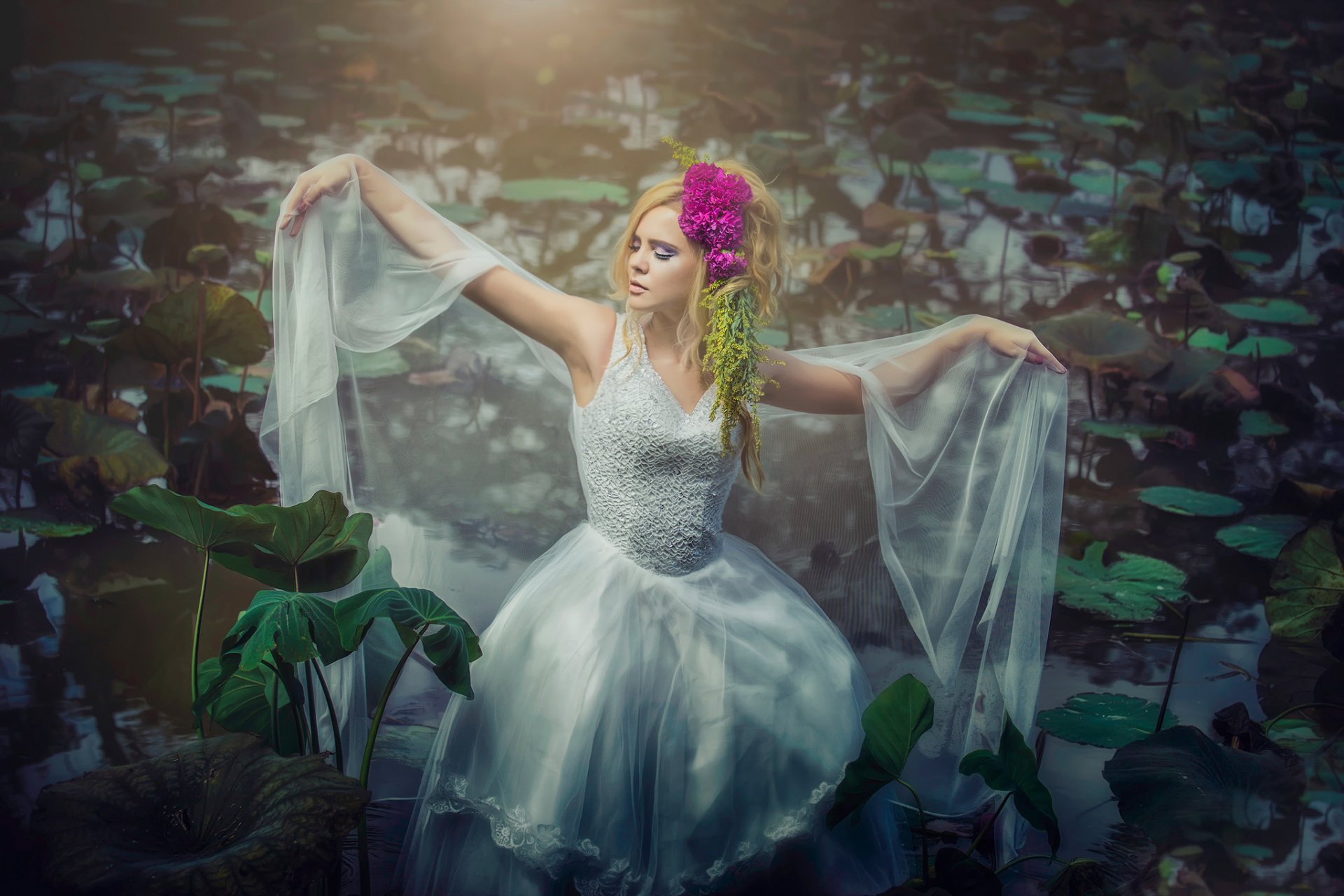 la jeune fille les nénuphars dans l eau robe