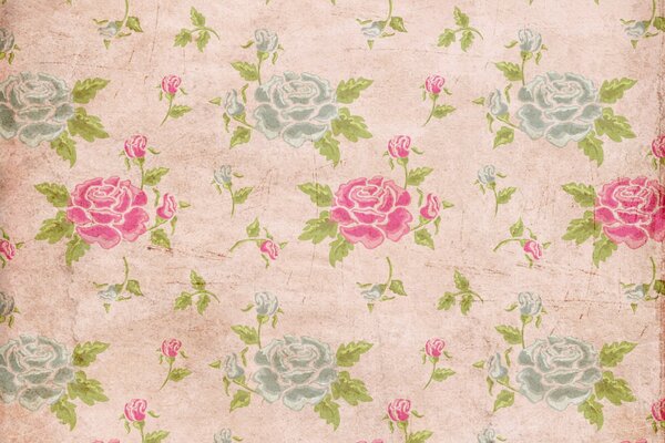 Fond d écran Vintage avec des roses roses et bleues