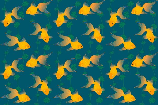 Poissons jaunes avec motif d algues fond d écran