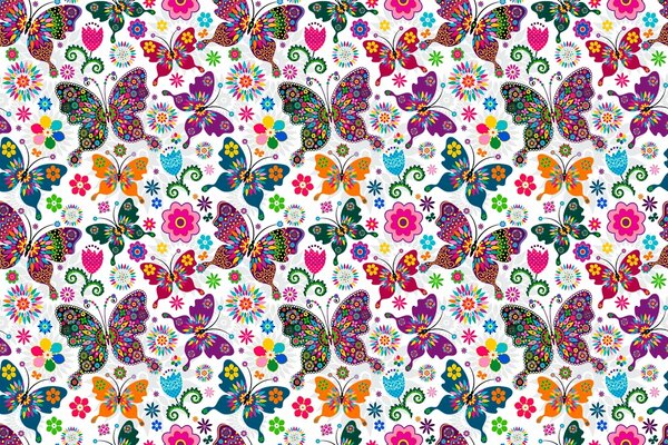 Motif de papillons et de fleurs sur fond blanc