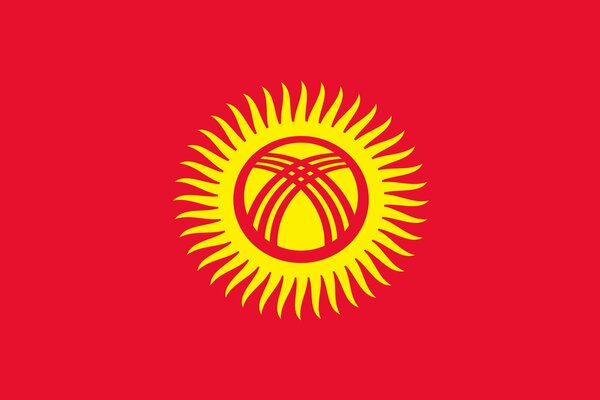 Kirghizistan, soleil brillant sur fond rouge