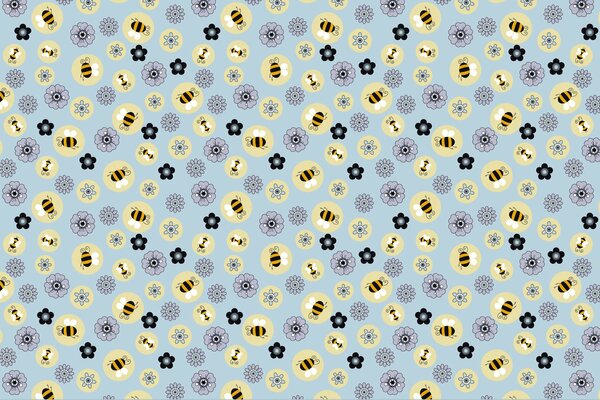 Texture lumineuse. Fleurs et abeilles sur le papier peint