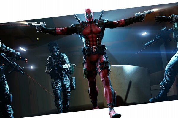 Deadpool tire des armes sur les côtés