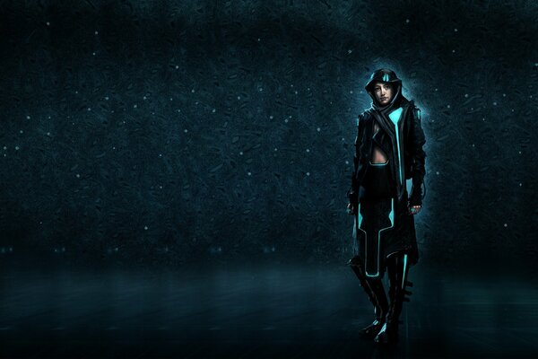 Concept art sur le film Tron avec une fille à capuche