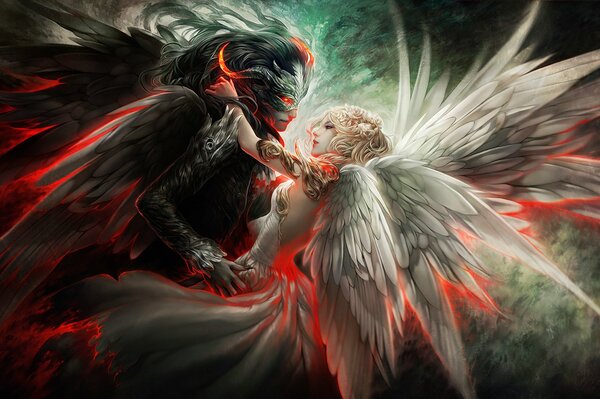 Danse du diable et de l ange avec des ailes