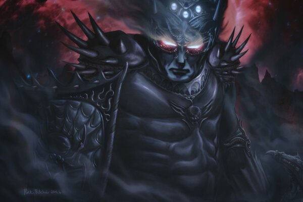 Guerrier aux yeux brûlants en armure à pointes