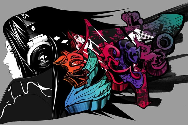 Art élégant avec une fille dans un casque