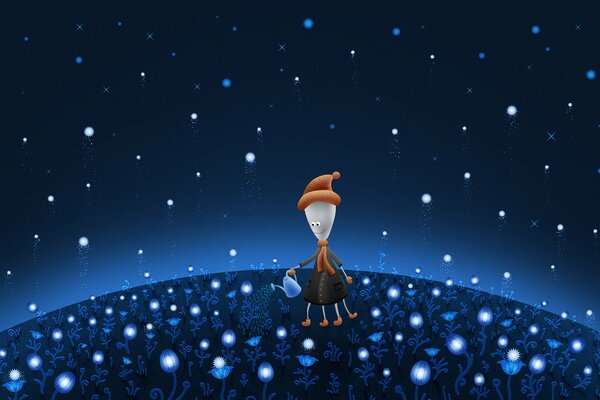 Un extraterrestre arrose des fleurs magiques sur mars