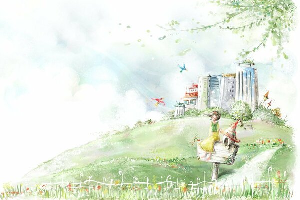 Fille romantique dans la ville fleurie