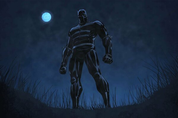 Panthère noire la nuit sous la lune