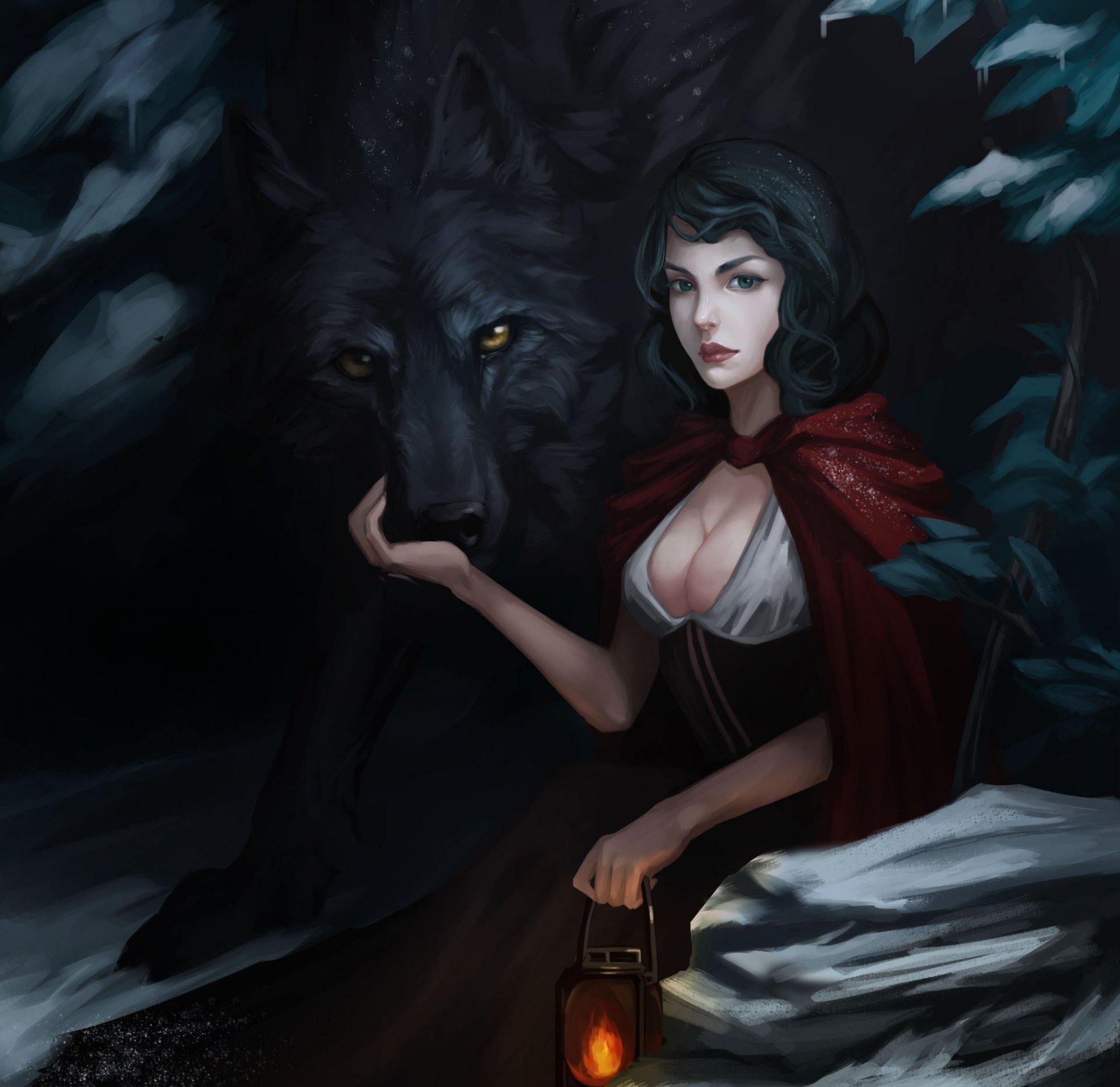 art marilyn chuang petit chaperon rouge fille loup lanterne manteau