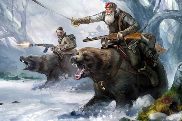 Dessin de soldats sur des ours