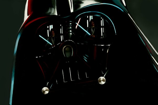 Le casque de Dark Vador reflète un Jedi avec une épée