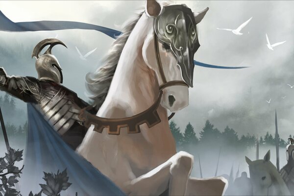 Chevalier blanc à cheval. Le Seigneur des anneaux
