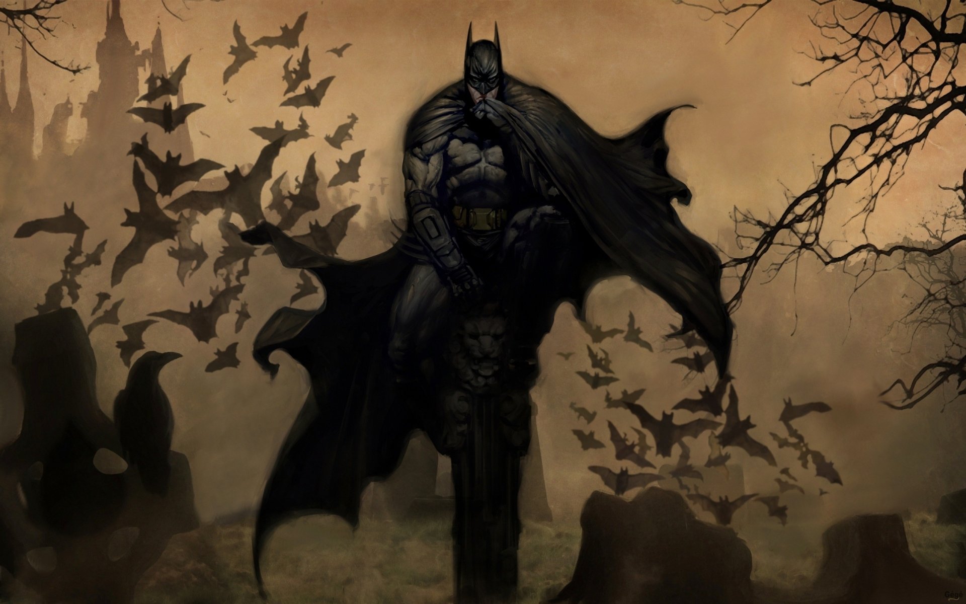batman super-héros manteau masque chauves-souris corbeau pierre tombale
