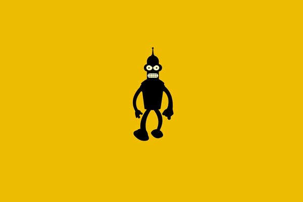 Robot Bender de Futurama sur fond jaune