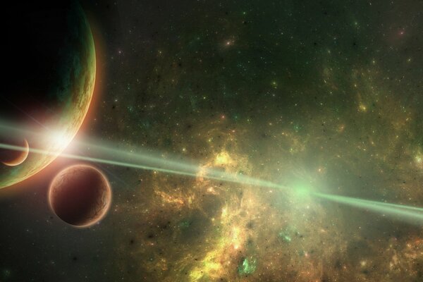 Cosmos deux petites planètes et une grande galaxie stellaire