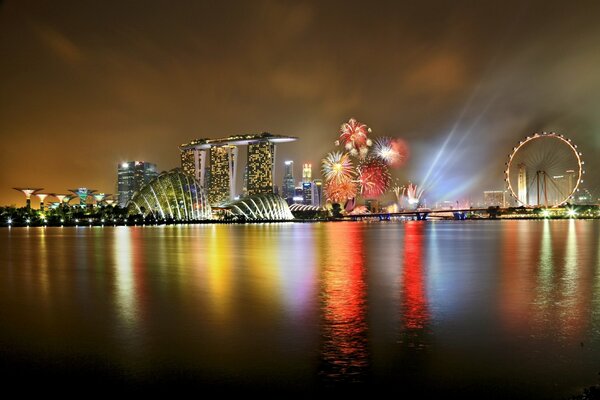 Reflet du salut de Singapour dans l eau