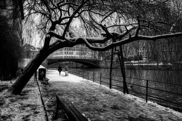 France, Strasbourg neige et les passants du BCH