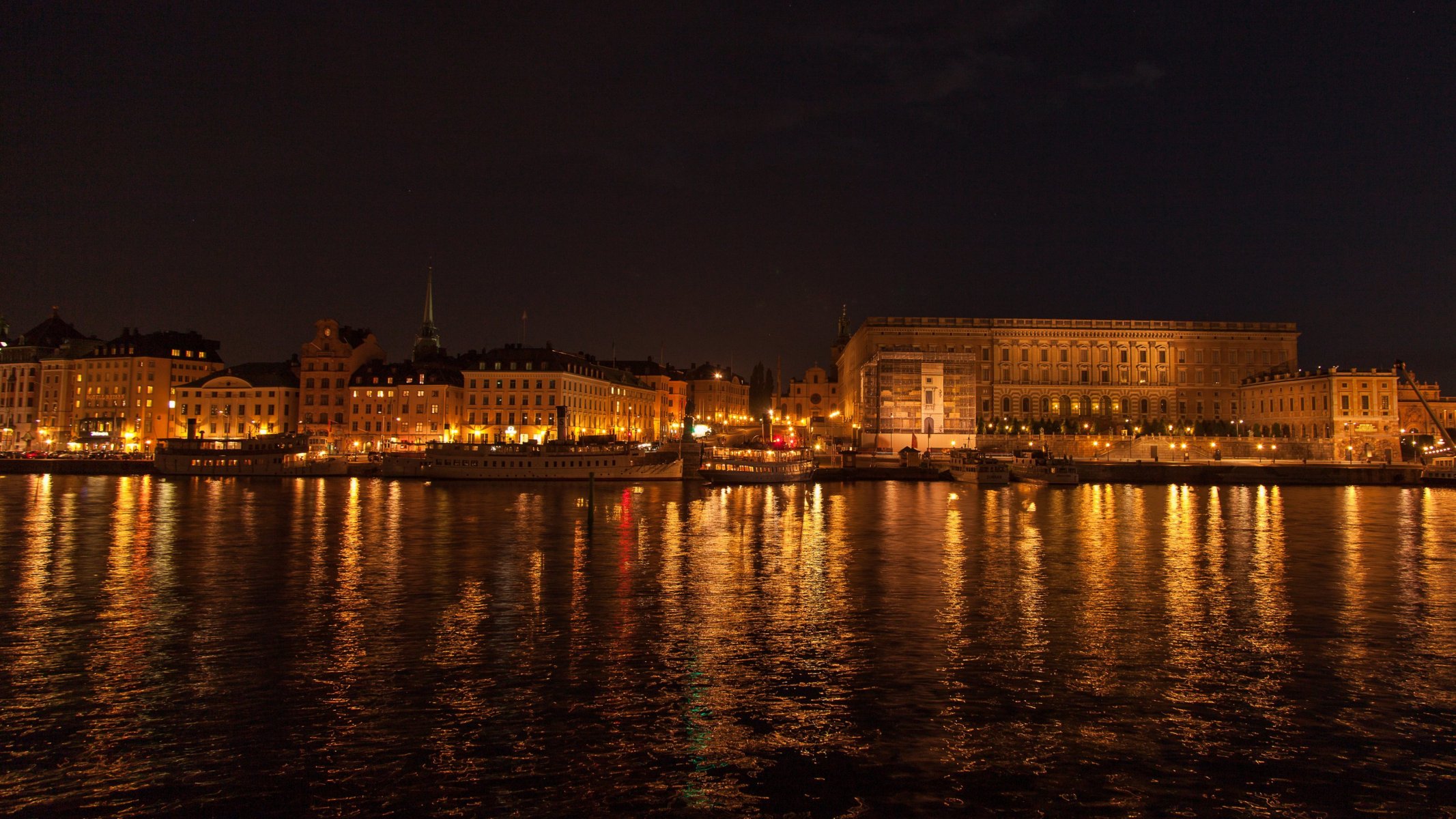 stockholm nuit lumières front de mer fond papier peint écran large plein écran écran large écran large lanternes