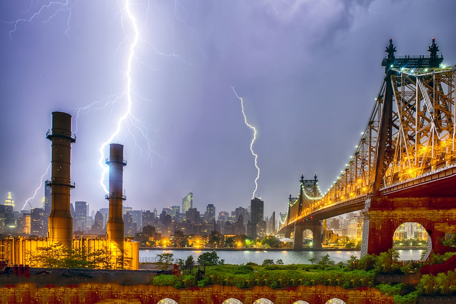 états-unis new york nuit lumières orage foudre