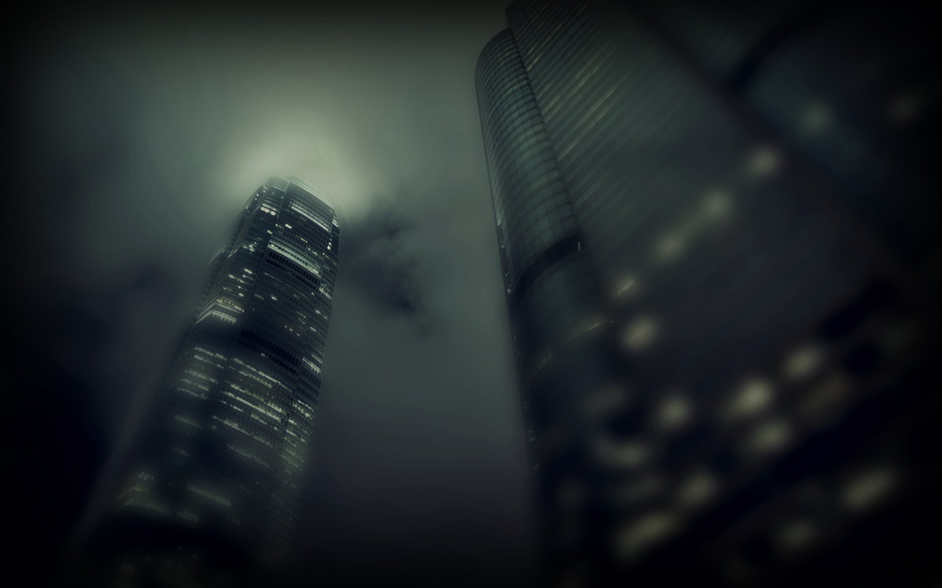 ville gratte-ciel brouillard bâtiments nuages fenêtres lumière