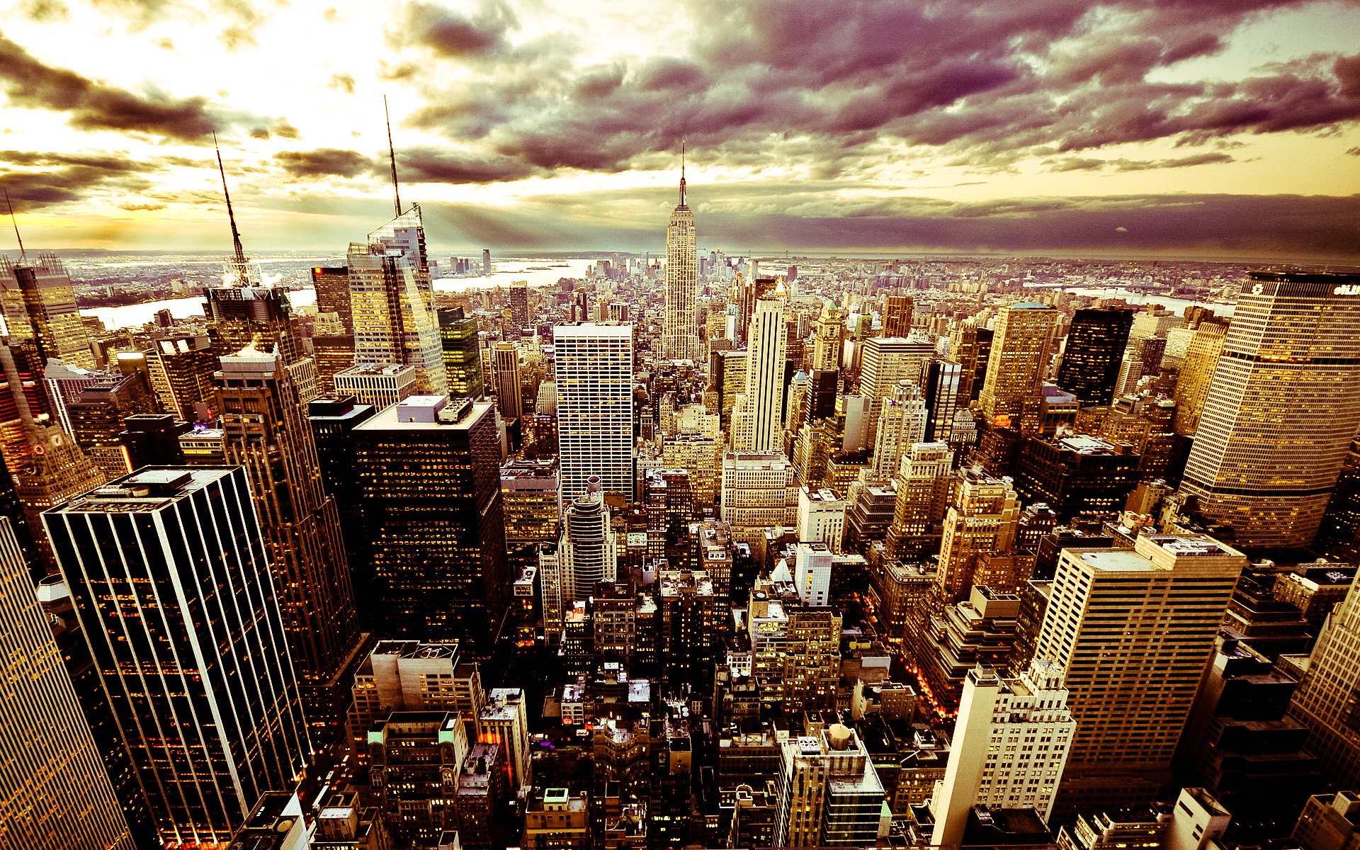 ville soir ciel nuages amérique etats-unis new york gratte-ciel bâtiments new york joliment