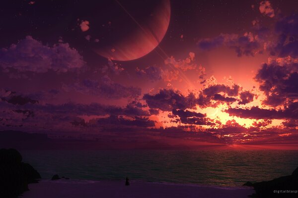 Paysage fantastique avec l image de la planète