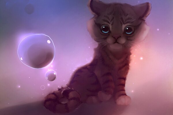 Mignon tigre dessiné avec des yeux bleus sur un fond pastel délicat