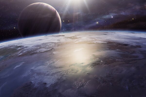 Planète sur fond d espace, étoiles