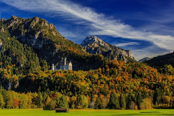 CHÂTEAU DANS LA FORÊT DANS LES MONTAGNES DE BAVIÈRE