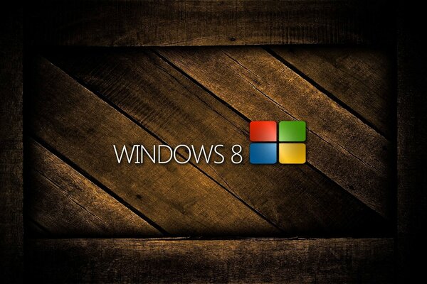 Emblème de Windows 8 sur fond de planches de bois