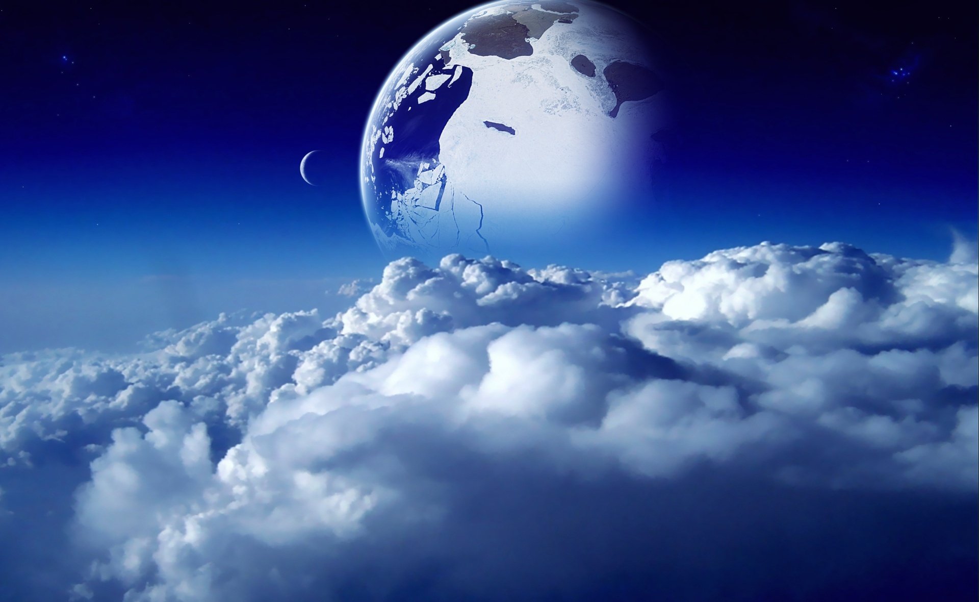 espace ciel nuages lune planète bleu bleu espace