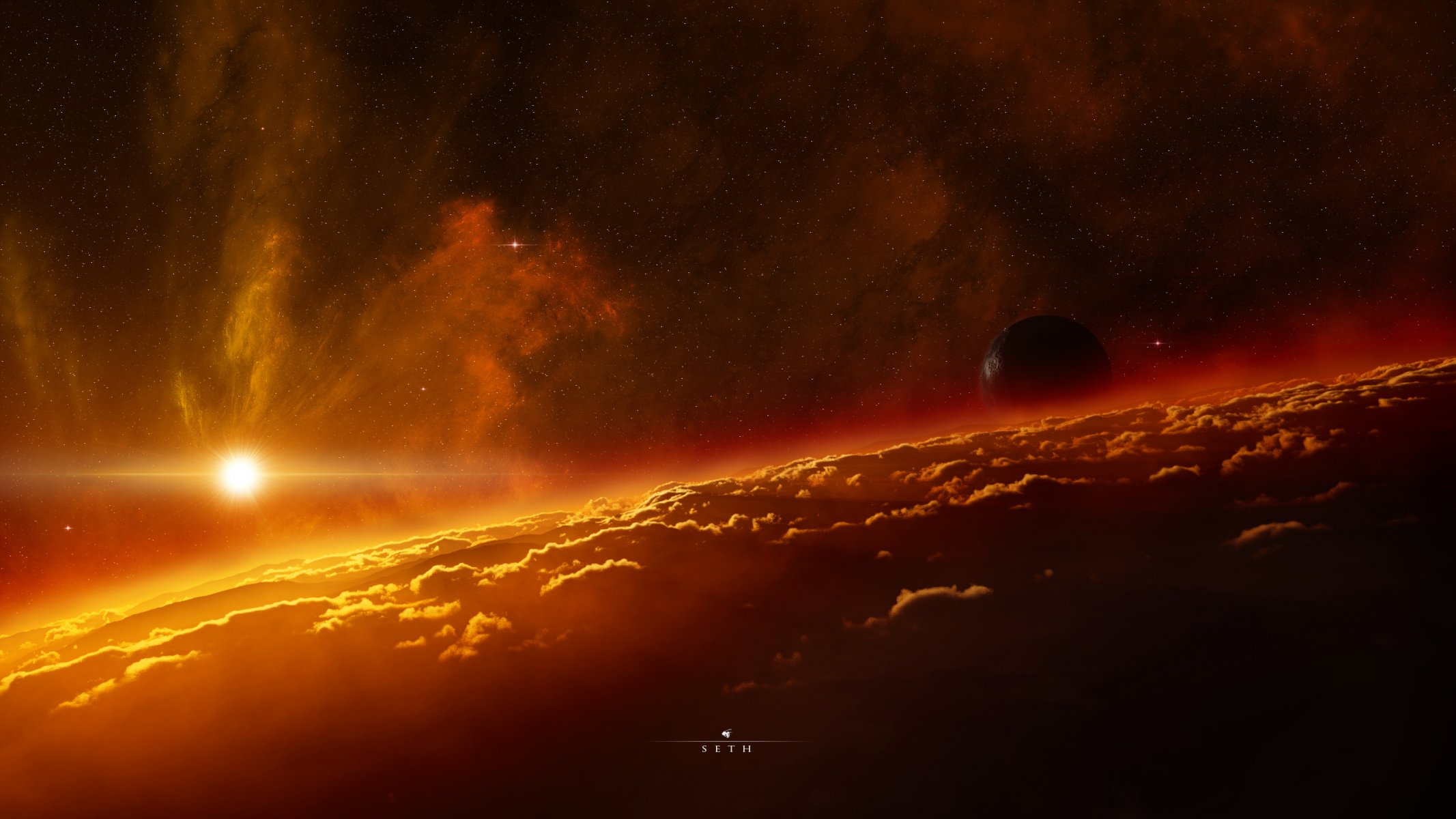 planète atmosphère nuages ciel soleil étoiles lumière