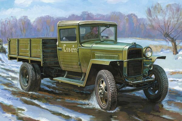 Voiture de l armée soviétique roule sur la route