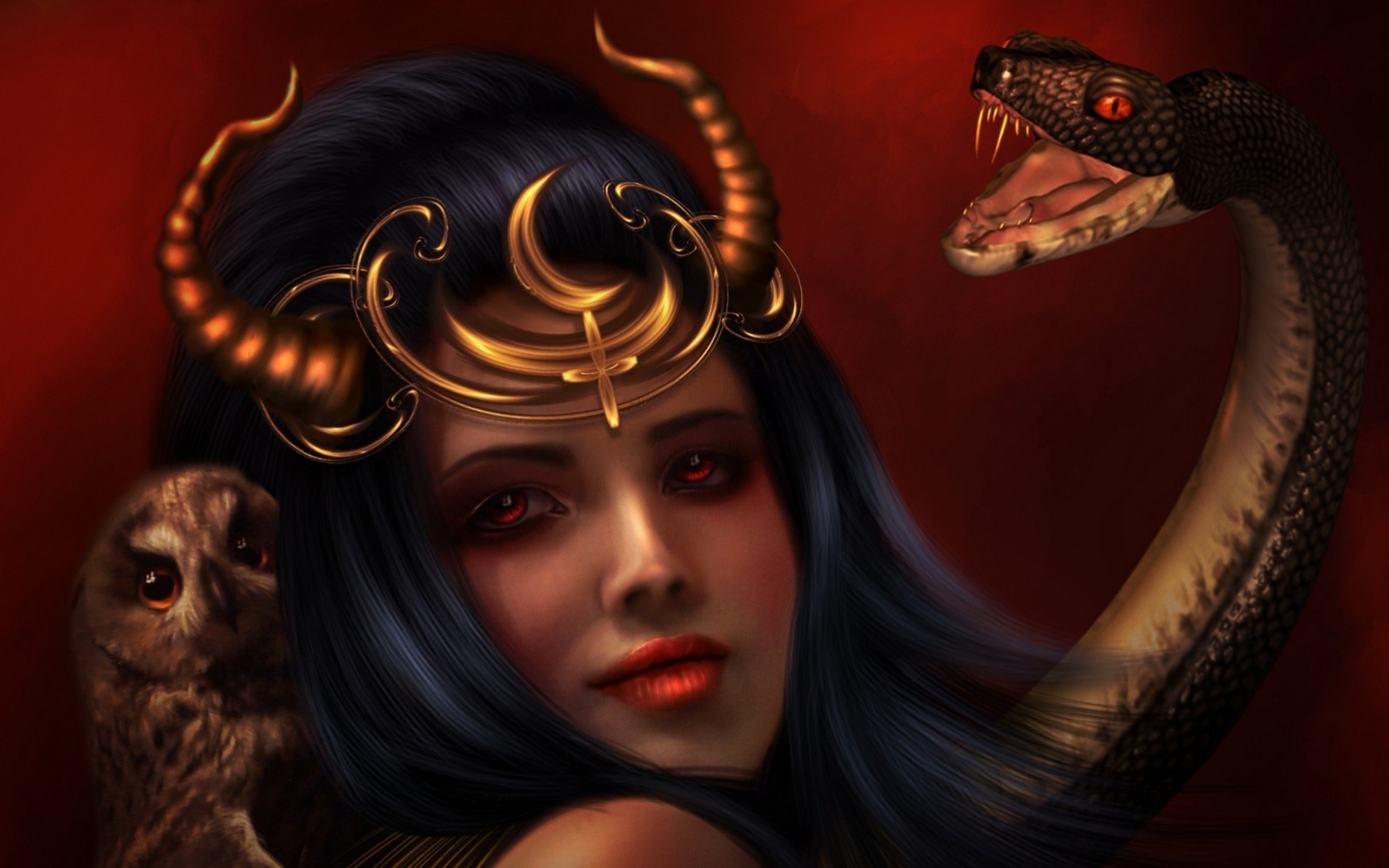 art fille lilith hibou serpent sombre fantaisie sombre fantaisie