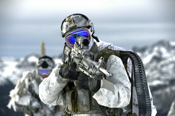 Le soldat américain morsie Seals tient une arme