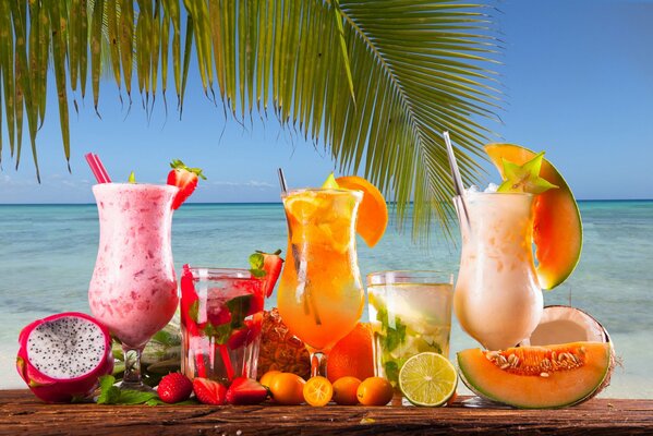 Mer, palmier, cocktails, fruits exotiques