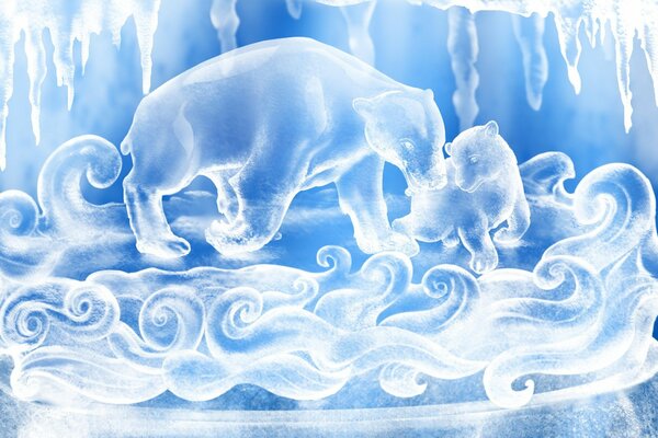 Ours polaire sur un dessin bleu avec de la neige