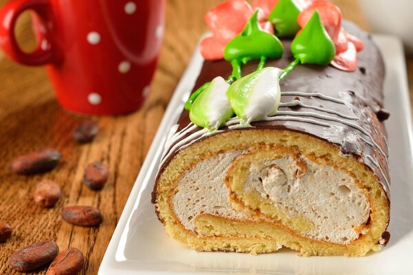 Rouleau à la crème et aux grains de café