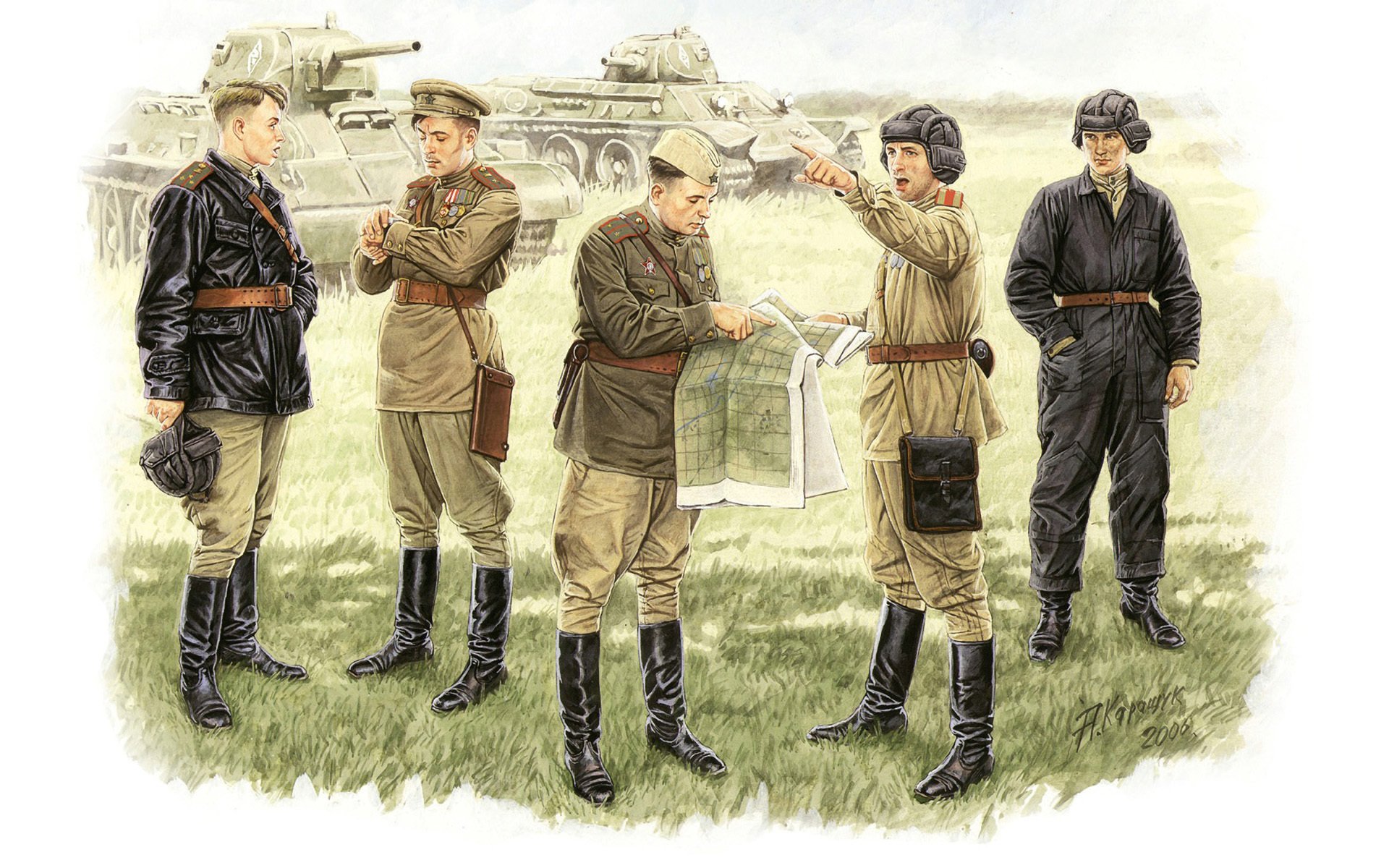 art soldats soviétique officiers dans sur le terrain conditions briefing urss seconde guerre mondiale ww2 artiste a. karashchuk