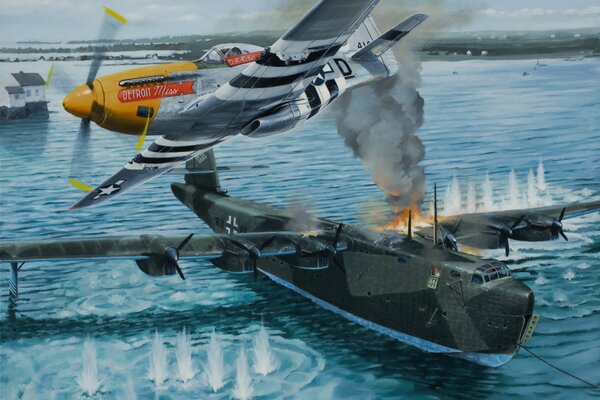 Guerre entre p 51 d Mustang et Voss BV 222 Viking